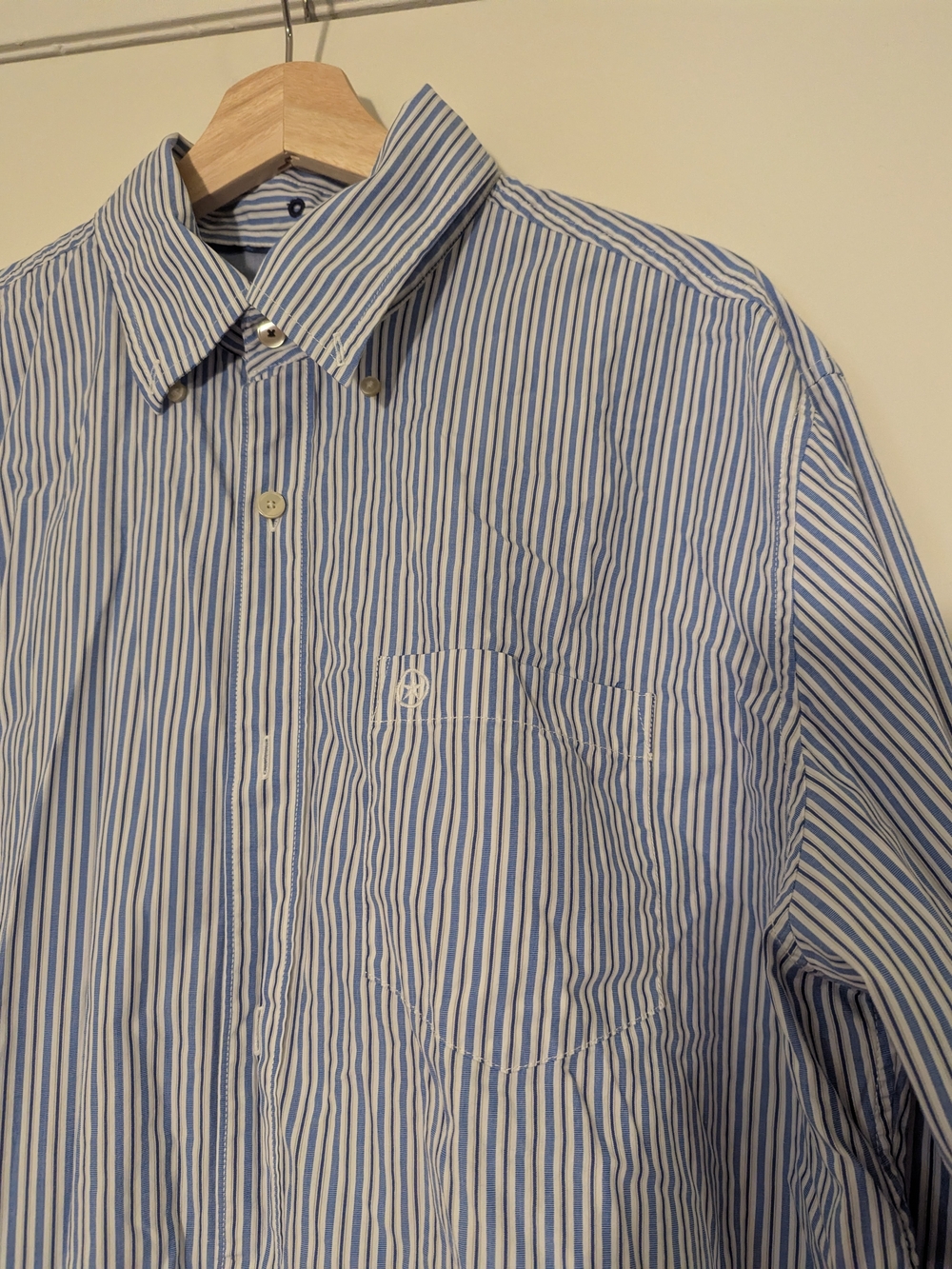 Men's Blue and White Striped Button-Down Shirt, XL